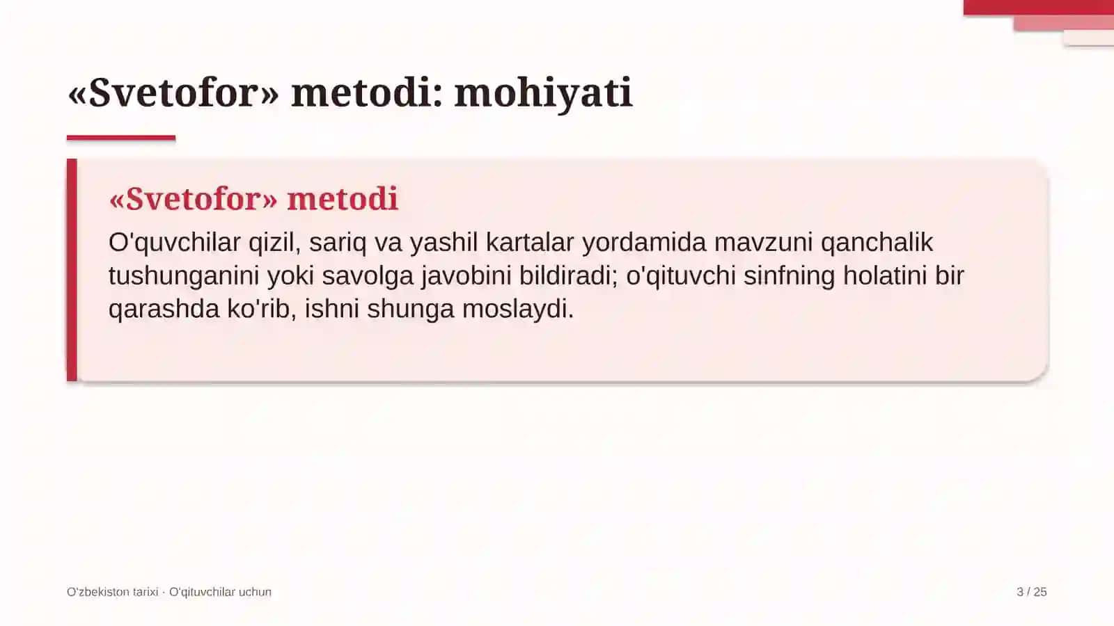o'zbekiston tarixi darslarida svetofor metodidan foydalanish 7137 3
