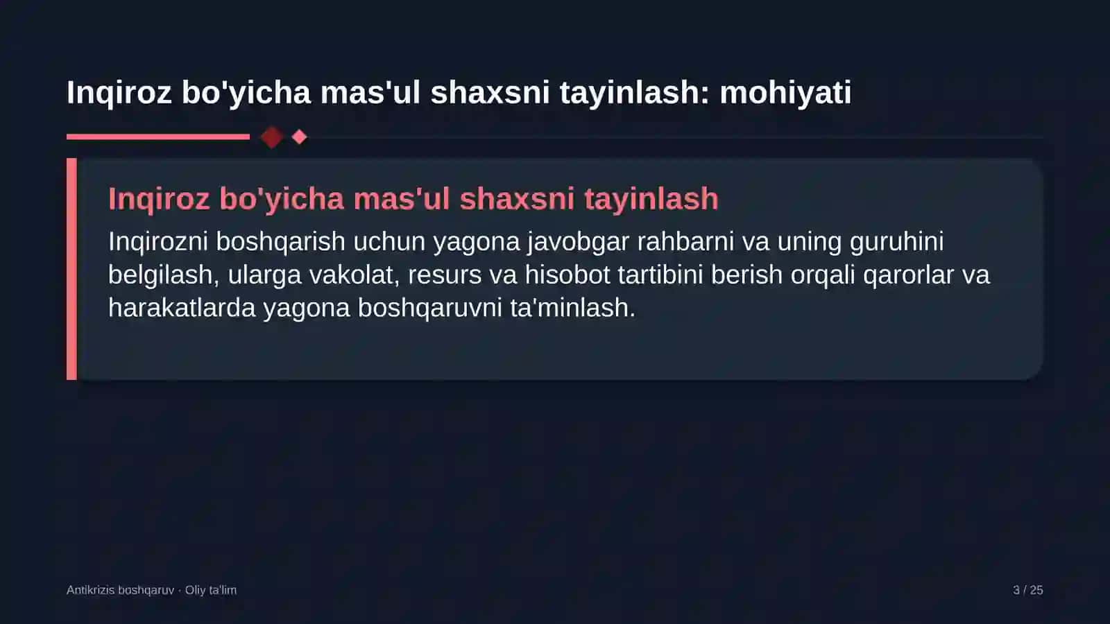 Ehtiyot qismlar do'konlarida inqiroz bo'yicha mas'ul shaxsni tayinlash 3