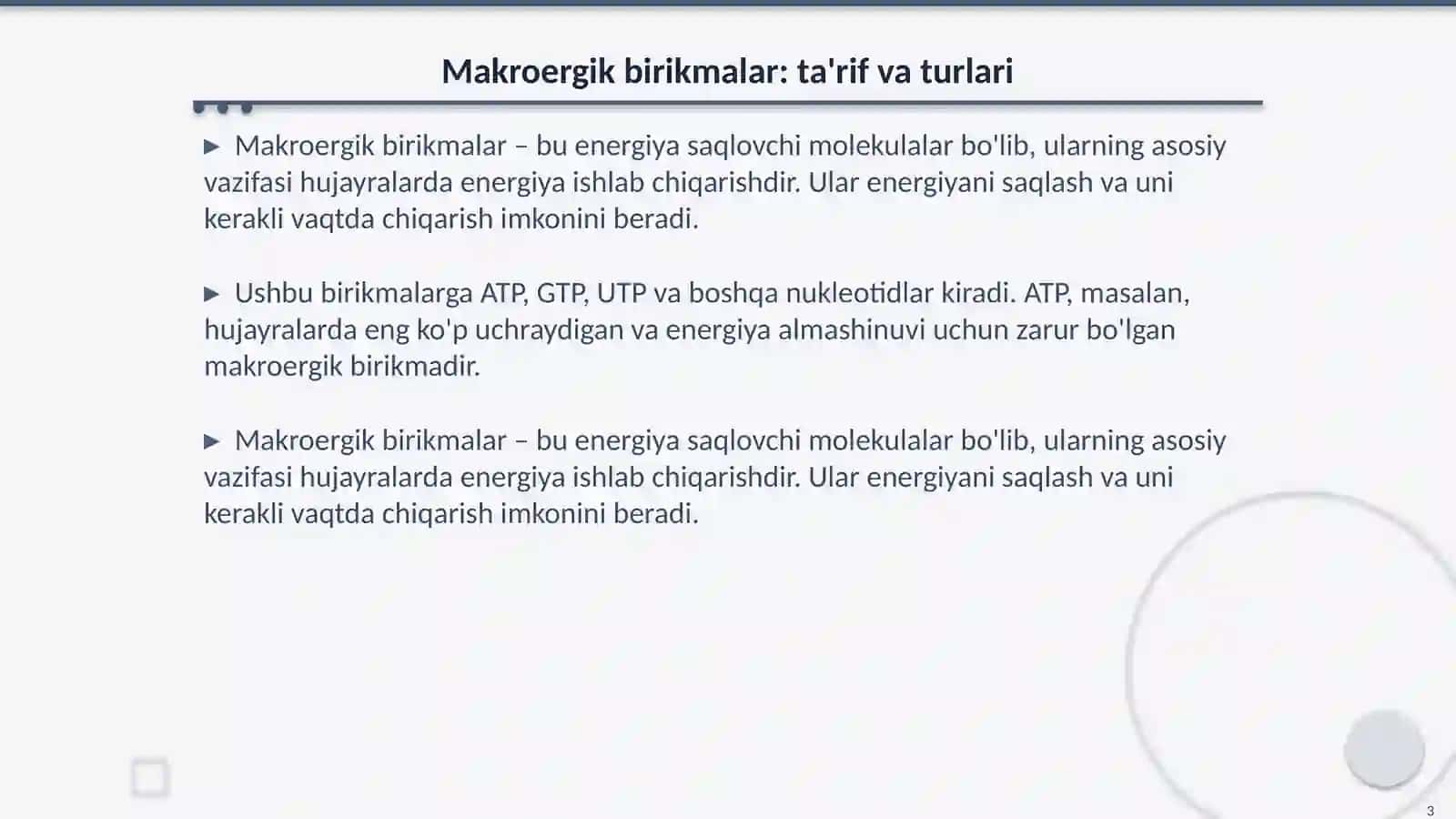 Makroergik birikmalar va ularning metabolizmdagi roli 3