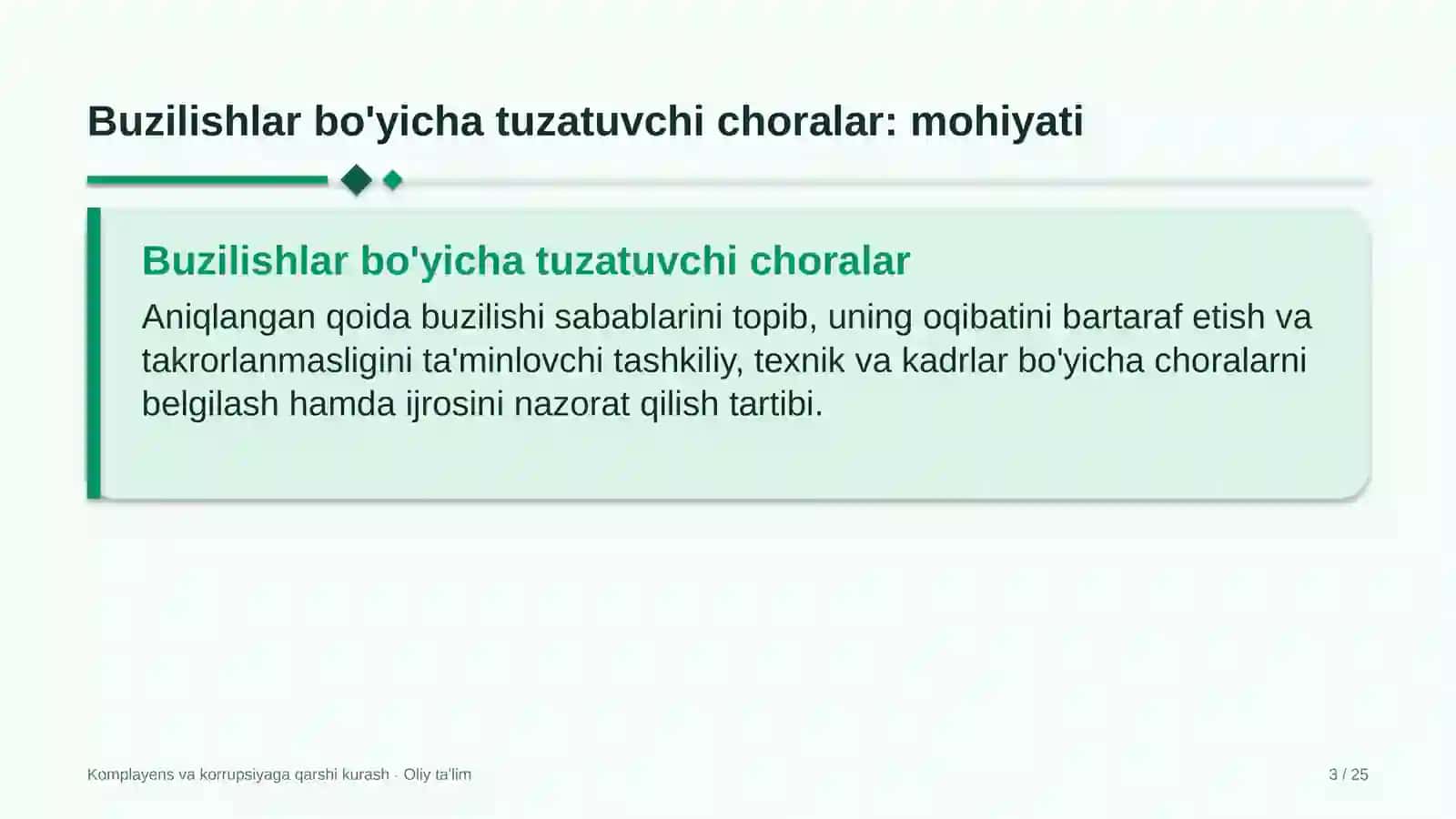venchur fondlarida buzilishlar bo'yicha tuzatuvchi choralarni ko'rish 3610 3
