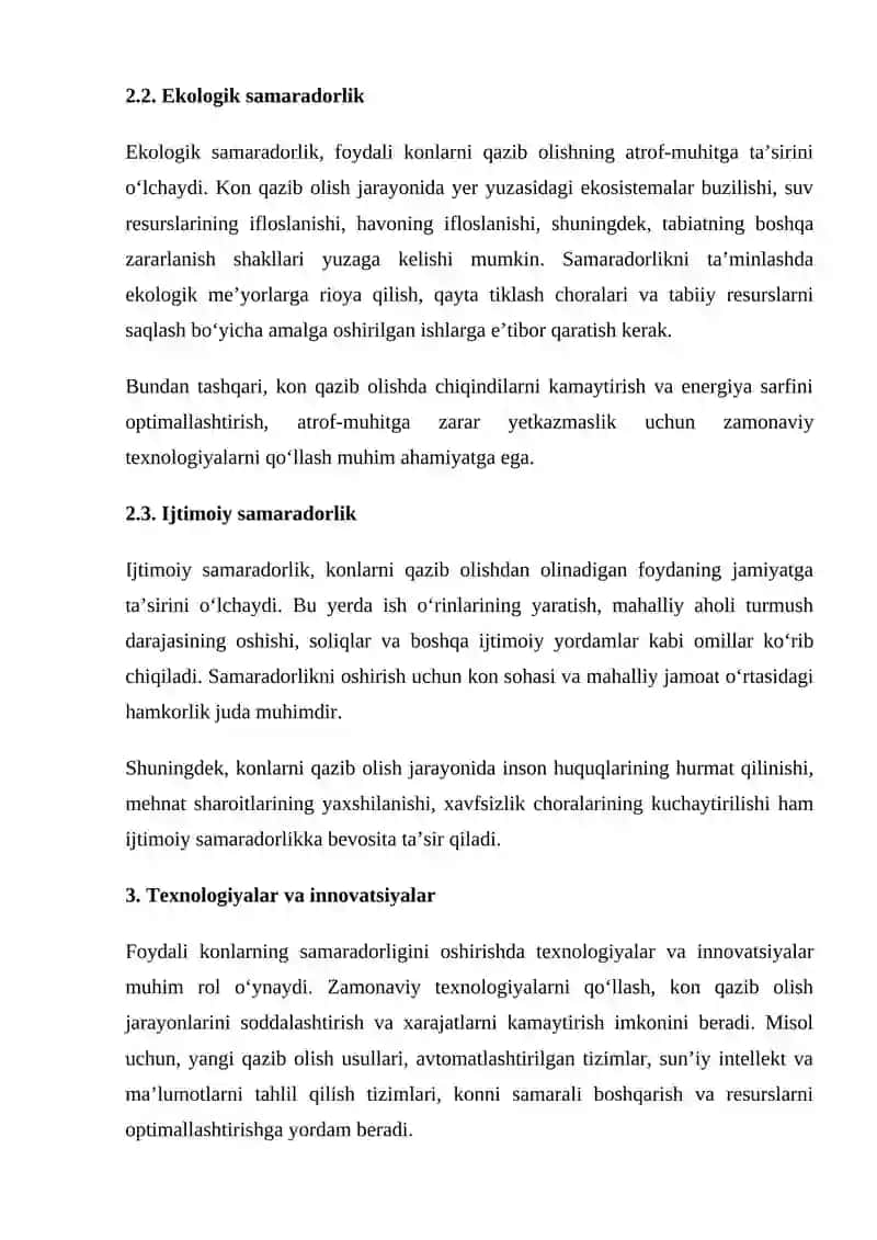 Foydali konlarning sammaradorlik korsatkichlari 3