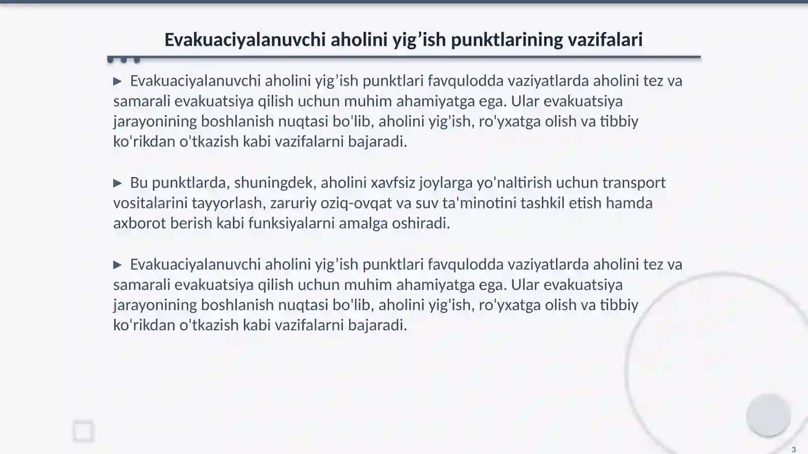 Evakuaciyalanuvchi aholini evakuatsiyalash 3