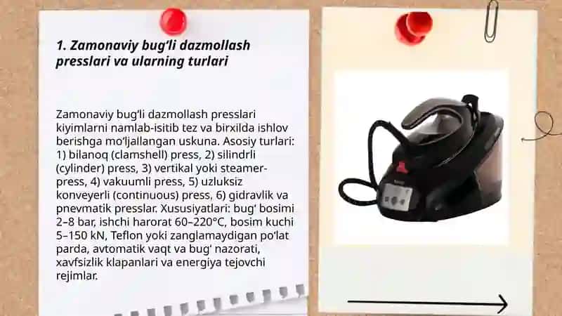 Tikuv buyumlariga namlab-isitib ishlov berish zamonaviy uskunalari 3