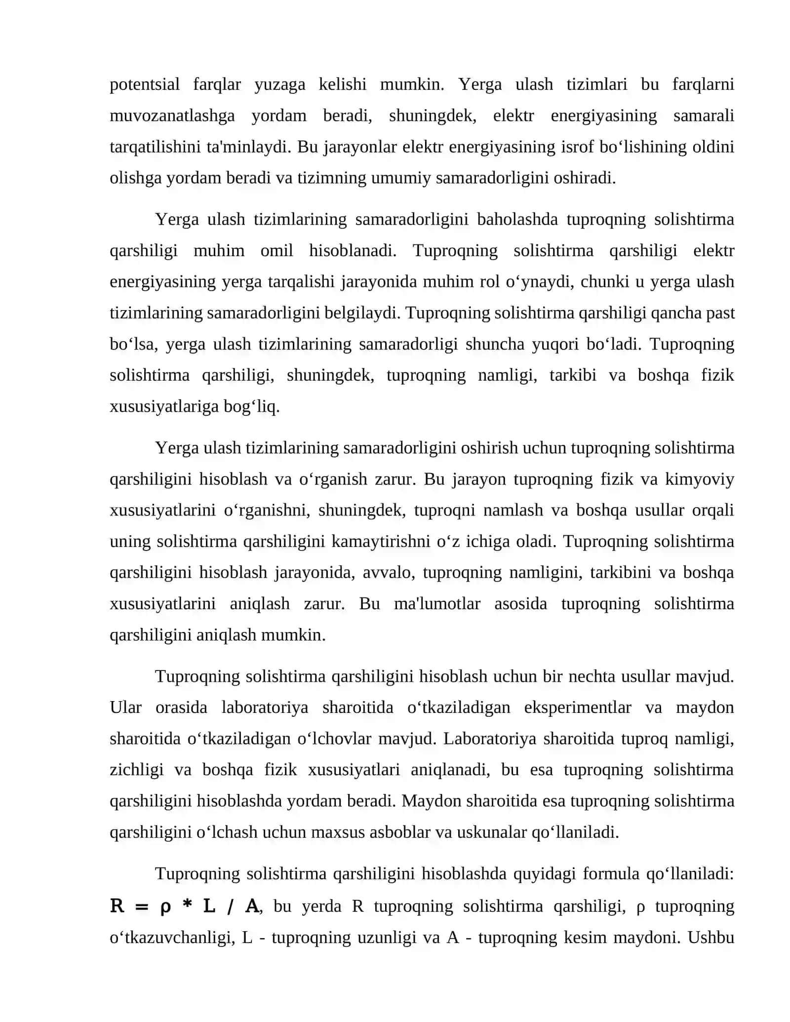 Yerga ulash qurilmalari uchun tuproqning solishtirma qarshiligini hisoblash 3