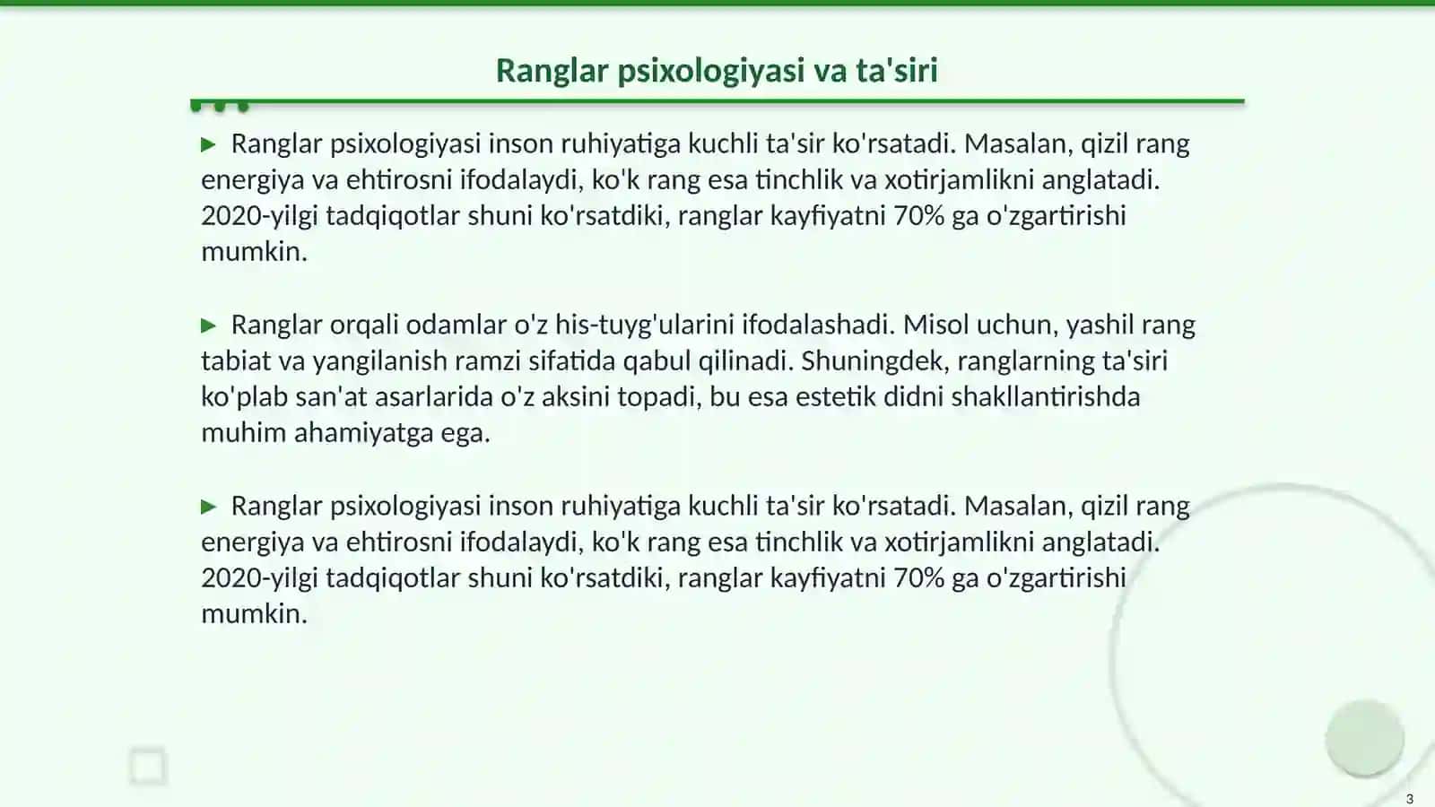 Bo'yash (ranglar bilan ishlash) asosida estetik doni shakllantirish 3