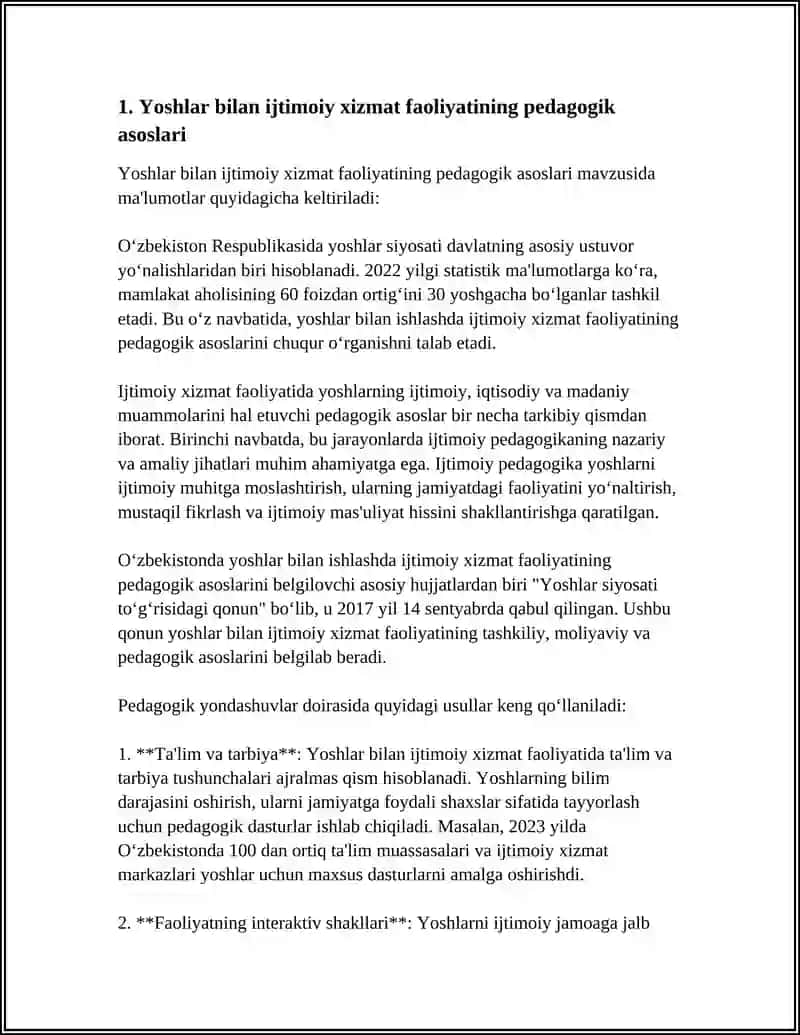 YOSHLARGA IJTIMOIY XIZMAT KORSATISH FAOLIYATING PEDAGOGIKA KOMPANENTI 3