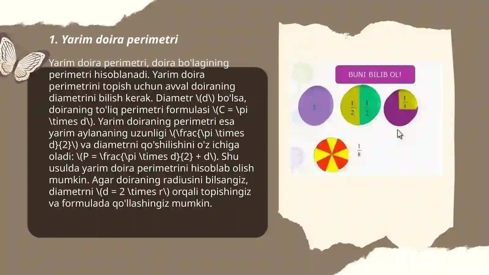 Yarim va chorak doira perimetri 3