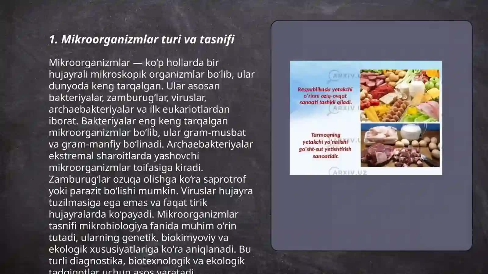 Mahsulotlarning va oziq ovqat xom ashyolarini qayta ishlashda ishlatiladigan mikroorganizmlar haqida tushuncha 3