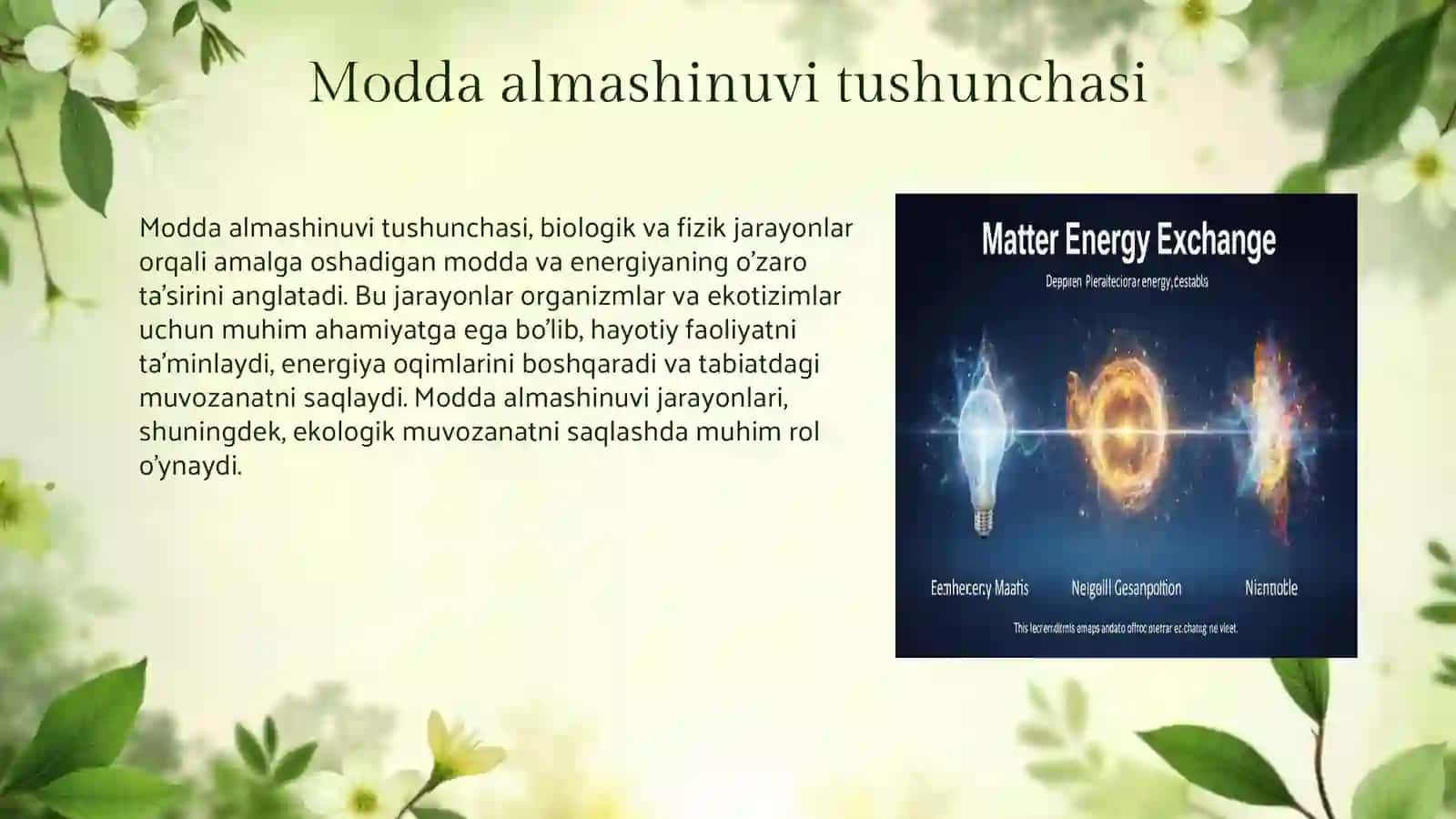 Modda va energiya almashinuvi: Asosiy tushunchalar 3