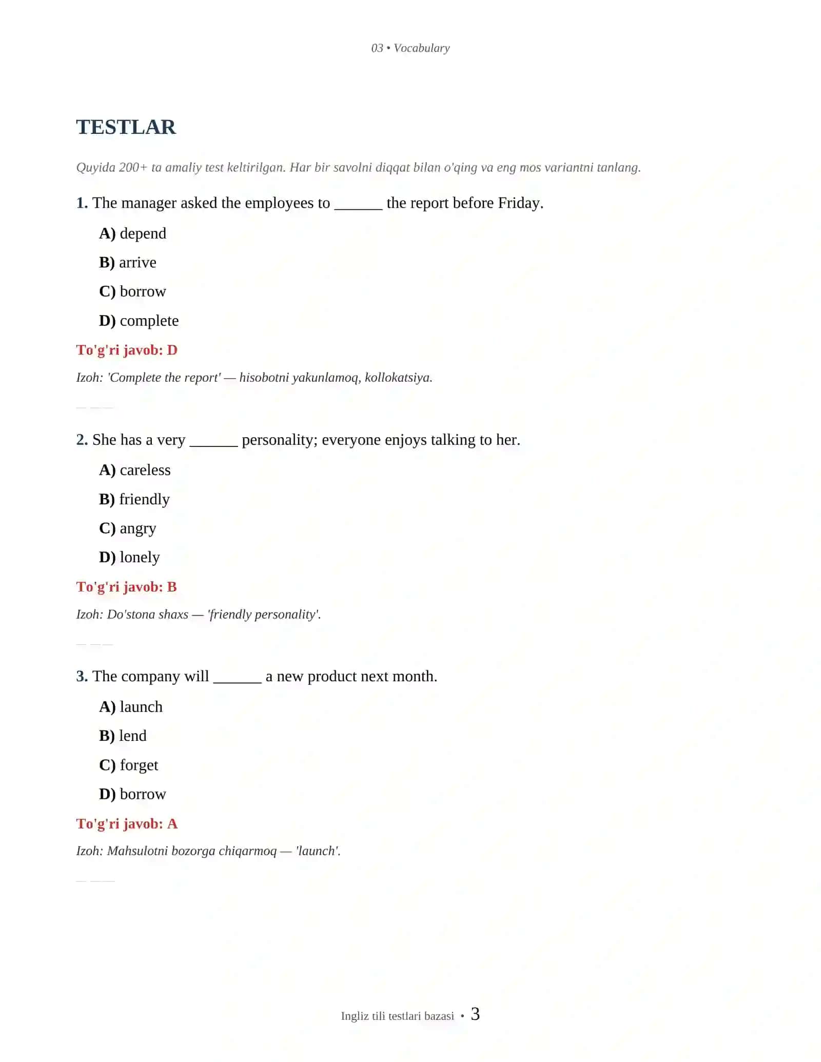 INGLIZ TILI VOCABULARY 3