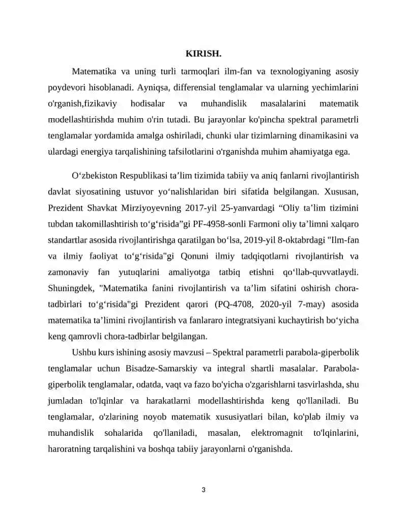Spektral parametrli parabola-giperbolik tenglamalar uchun Bisadze-Samarskiy va integral shartli masalalar 3
