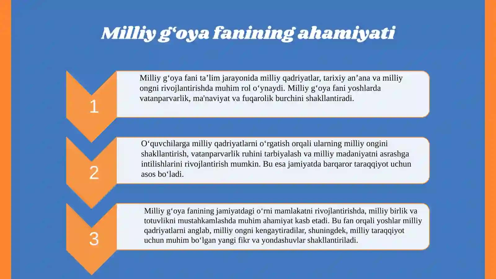 Milliy g‘oya fanida ta'lim jarayonini takomillashtirish yo‘llari va muammolari 3