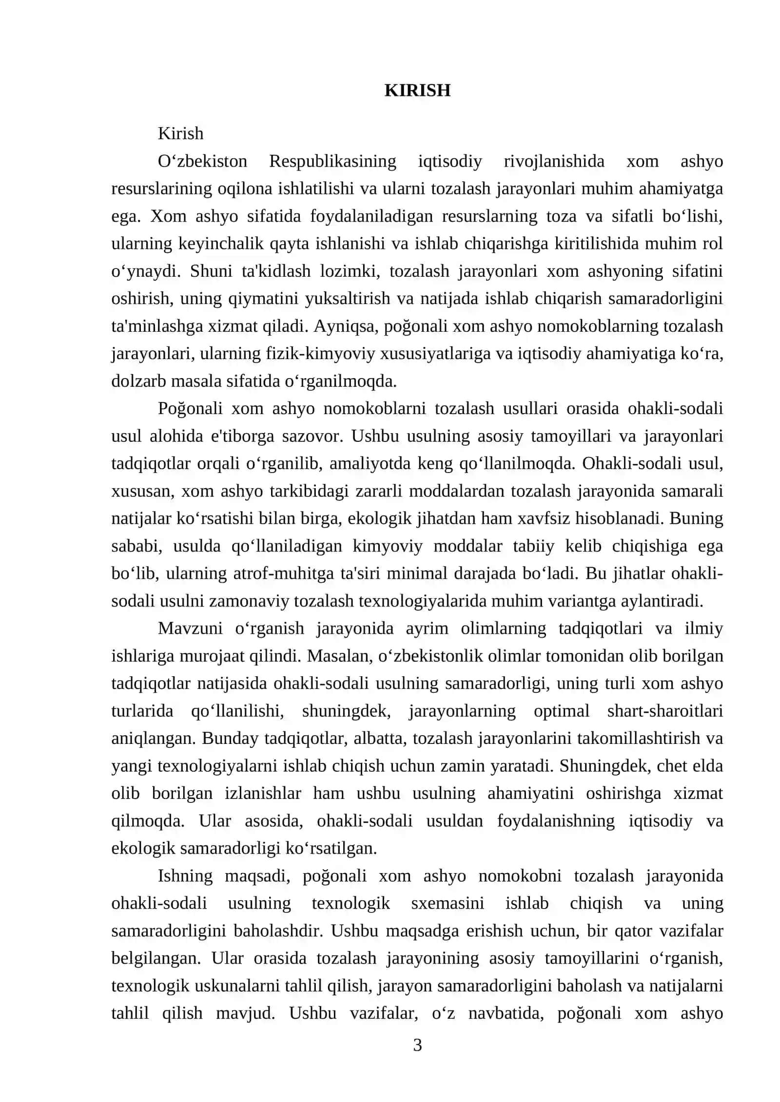 Mustaqil ishi: Ohakli - sodali usulda bir poğonali xom ashyo nomokobni tozalash texnalogik sxemasi 3
