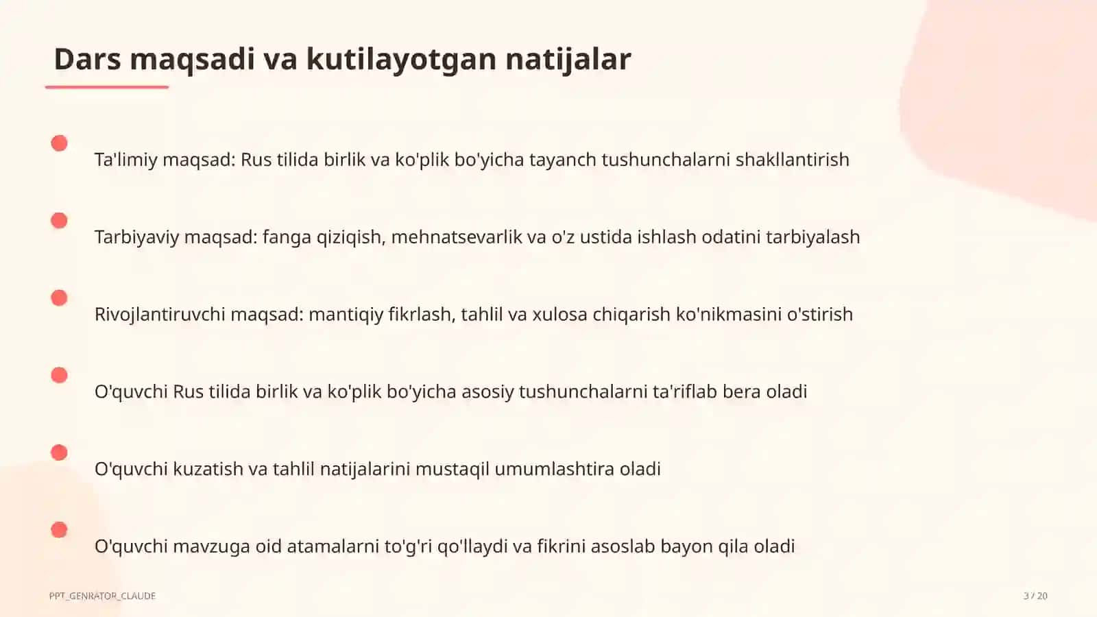 Rus tilida birlik va ko'plik (3-sinf) 3