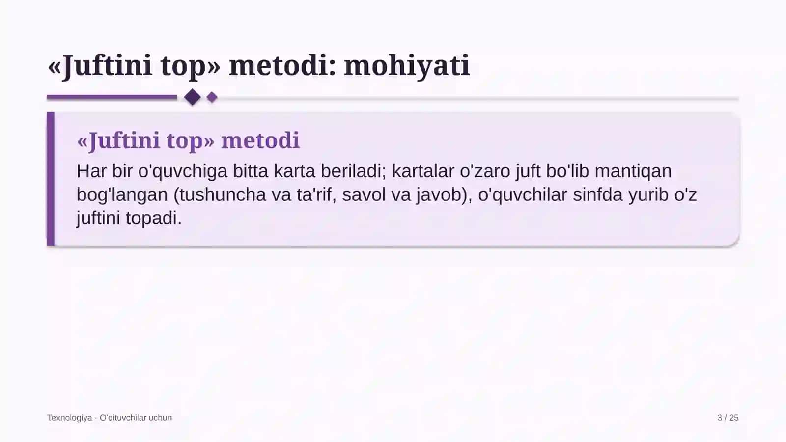 texnologiya darslarida juftini top metodidan foydalanish 5425 3