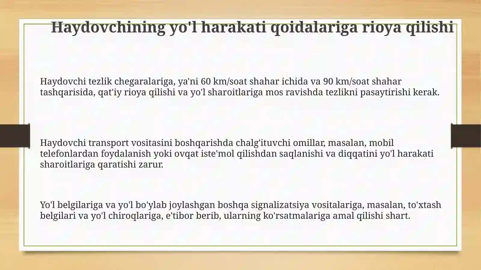 Haydovchining vazifalari 3