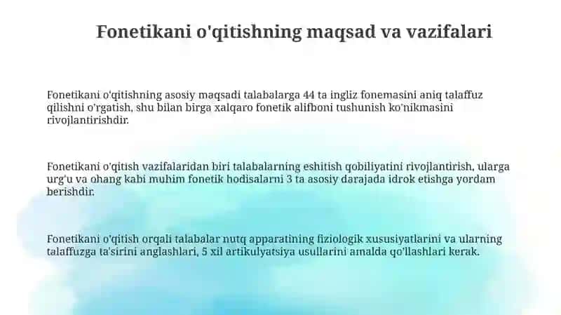 Fonetika o'qitishning maqsad va vazifalari 3