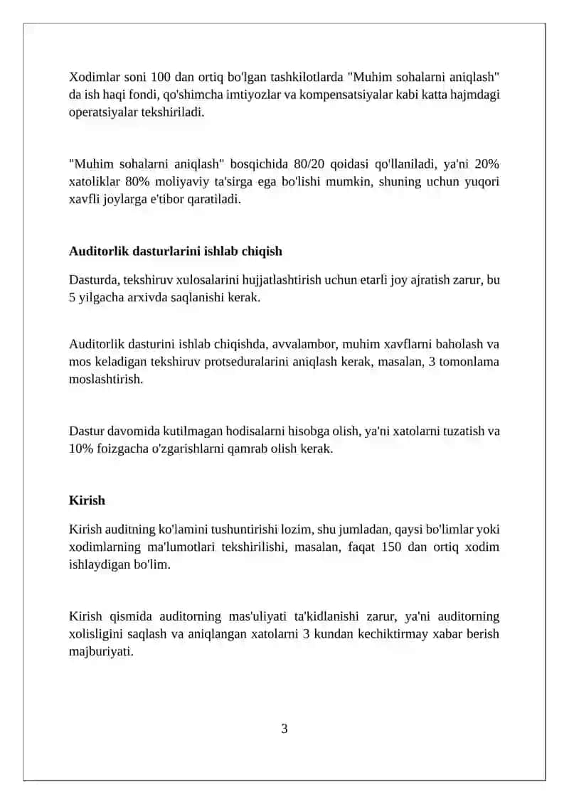 Mehnat haqi bo'yicha hisob-kitoblar auditini rejalashtirish bosqichi 3