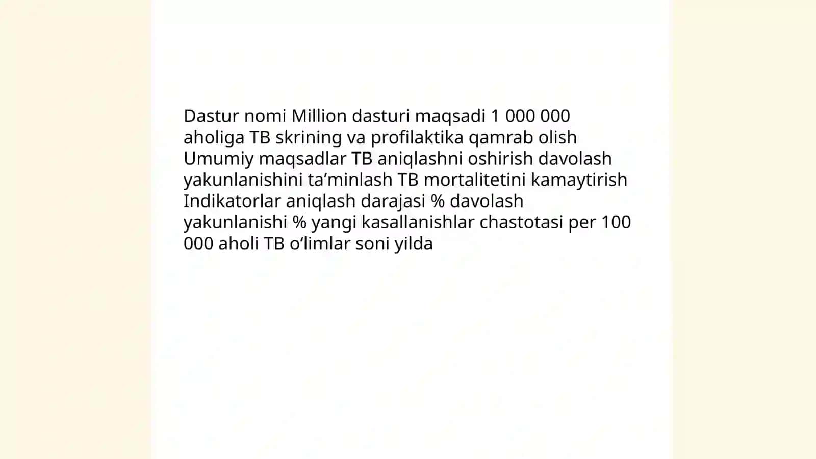 Oʻzbekistonda tuberkulyozga qarshi kurashishning million dasturi 3