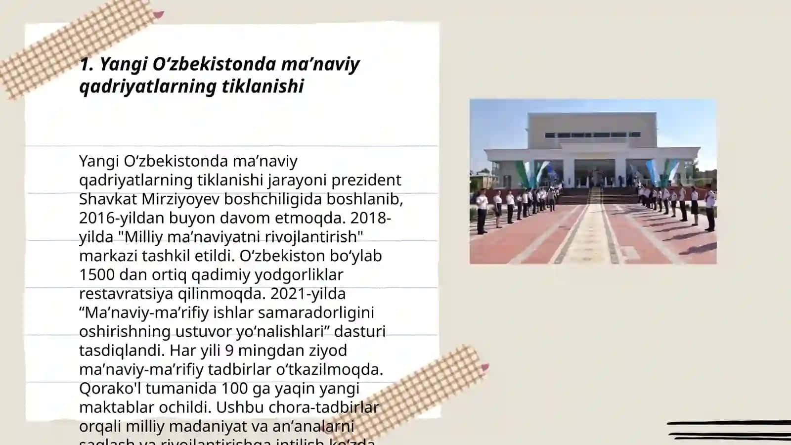 Yangi Oʻzbekistonda amalga oshirilayotgan ma’naviy o‘zgarishlar 3