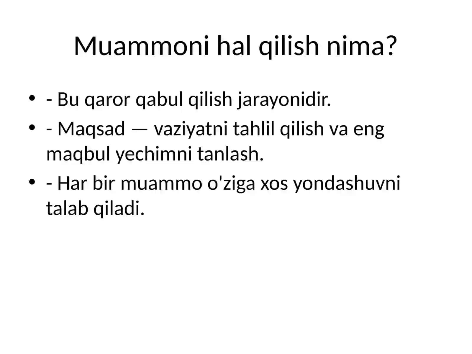 Menejment fanida muammoni hal qilish usullari 3