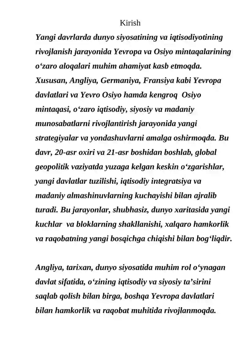 YANGI DAVRLARDA YEVROPA DAVLATLARI ANGLIYA,GERMANIYA, FRANSIYA, YEVRO OSIYO VA OSIYO DAVLATLARI.REFERAT 3