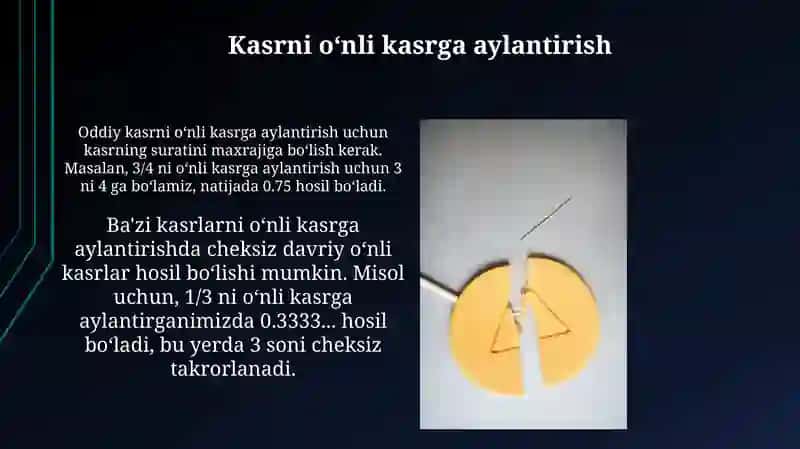 Oddiy kasrni o‘nli kasrga aylantirish 3