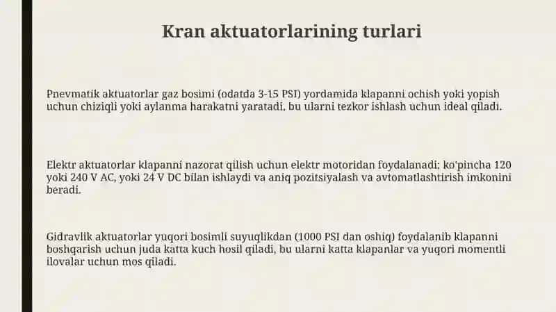 Kran aktuatorlarining turlari 3