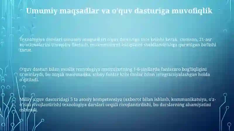 Texnologiya darslari mavzulariga qo'yiladigan talablar 3
