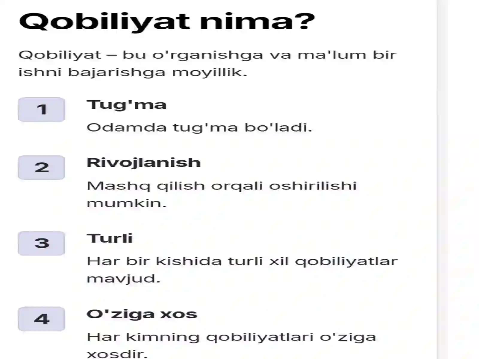 Qobiliyat, iqtidor, iste'dod. 3