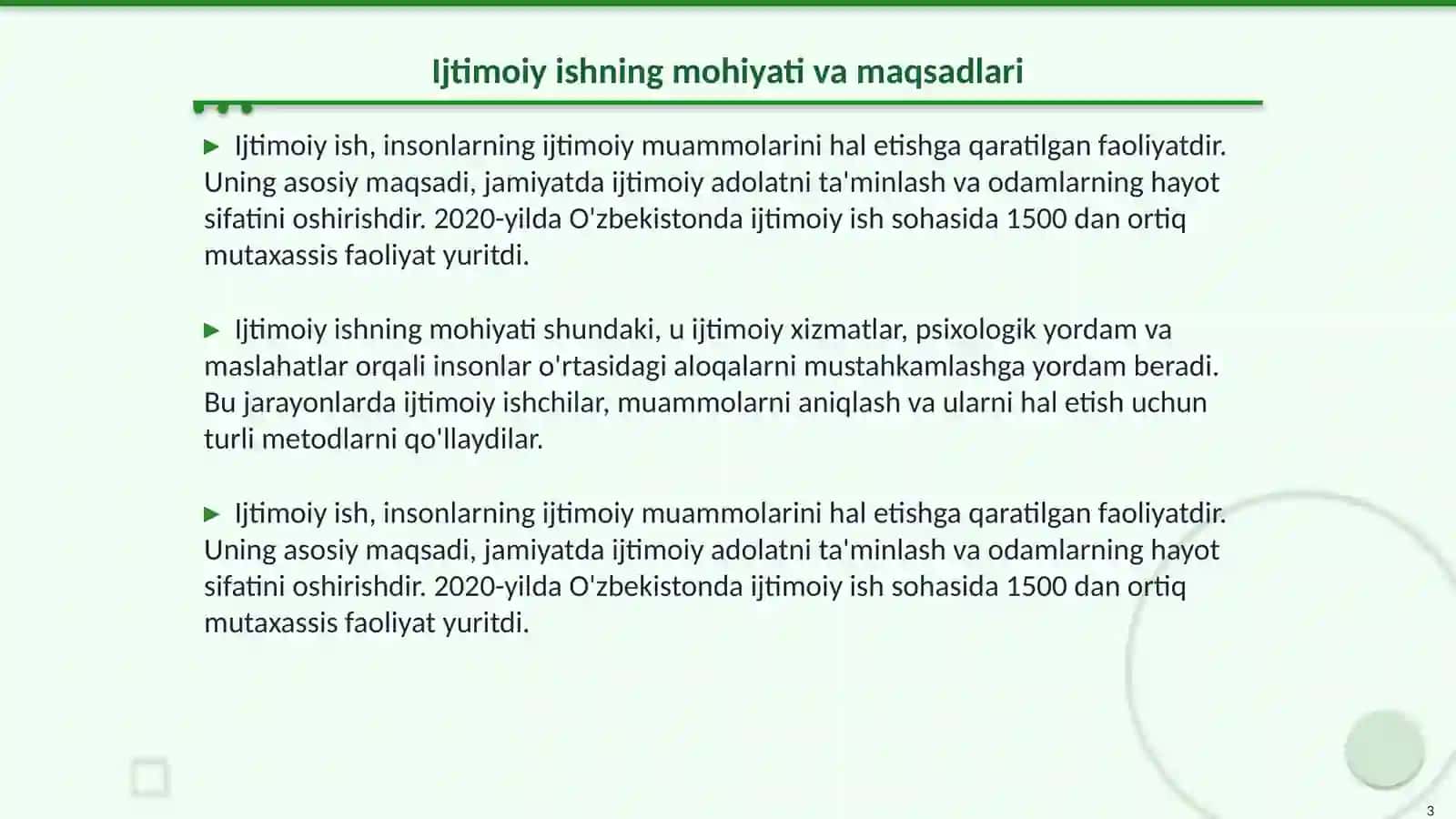 Ijtimoiy ishning turli sohalarida 3