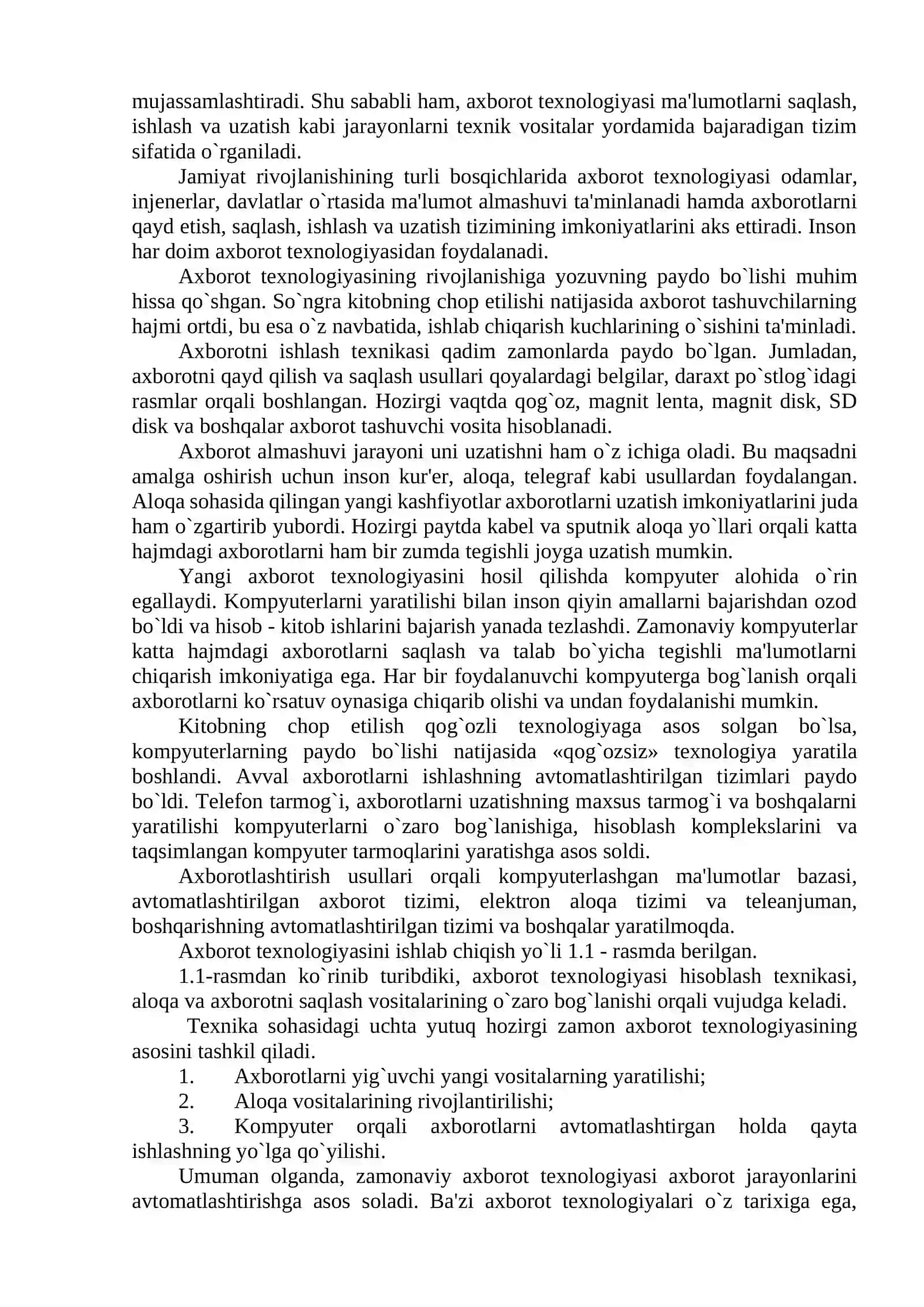 Jamiyatni axborotlashtirish va ilg`or axborot tеxnologiyasini joriy etish zaruriyati 3