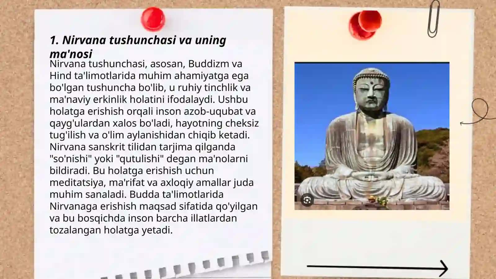 Buaizm taminotida tort oylik haqiqat nirvana haqida qarashlar 3