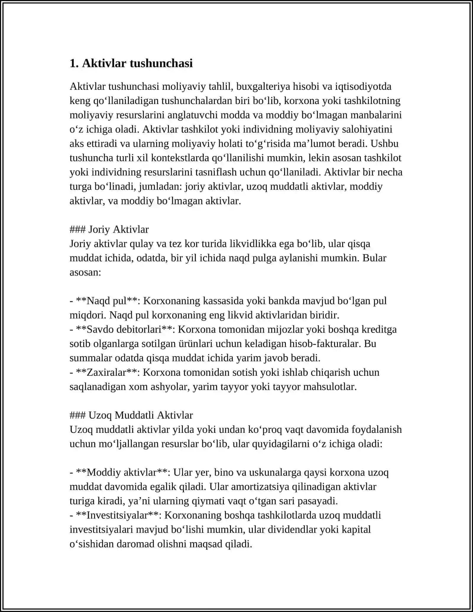 AKTIVLAR,MAJBURIYATLAR, HUSUSIY KAPITAL, ZAHIRALAR HAQIDA TUSHUNCHA 3