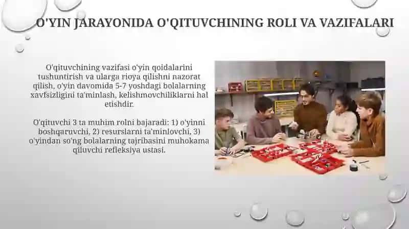 O'qituvchining o'yin faoliyatlari va mashqlarini tashkil etish bo'yicha kompetensiyasi 3