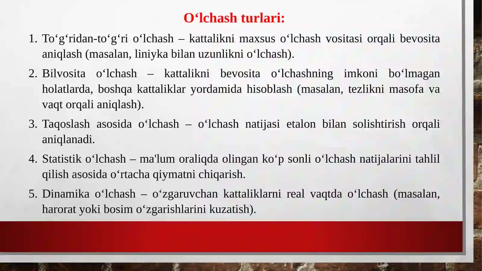 O‘lchashlaruning turlari va o‘lchash vositalari 3
