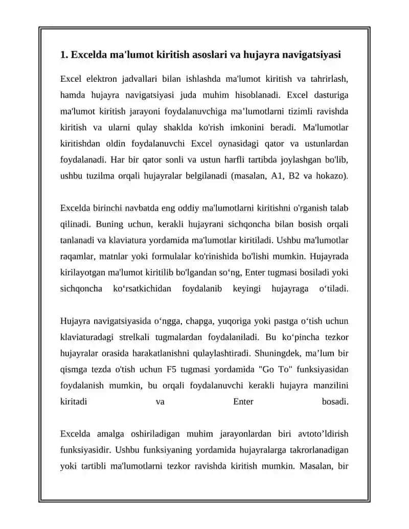 EXCEL ELEKTRON JADVALLAR BILAN ISHLASHI MALUMOTLARNI KIRITISH VA TAHRIRLASH.EXCEL DASTURIDA AVTOTO’LDIRISHLAR VA AVTOHISOBLASHLAR 3