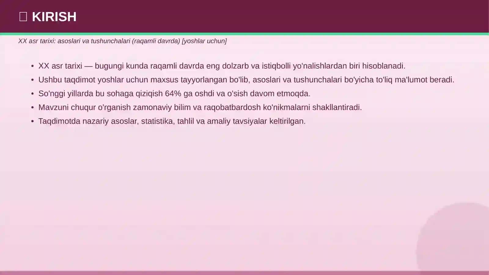 XX asr tarixi: asoslari va tushunchalari (raqamli davrda) 3