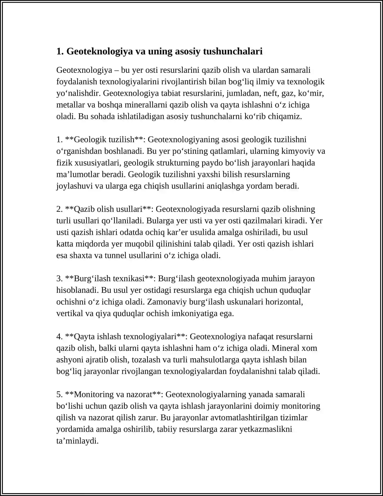 MUSTAQIL ISH Mavzu: GEOTEXNOLOGIK SHAROITLAR VA PARAMETRLAR 3