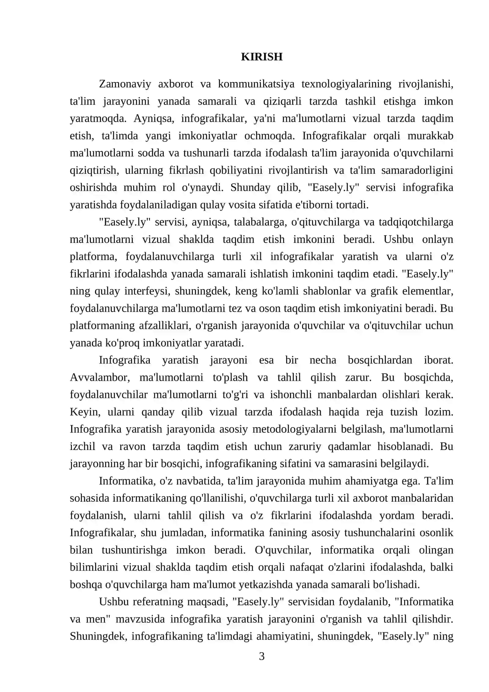 Easely.ly servisi bilan tanishish.”Infirmatika va men 3