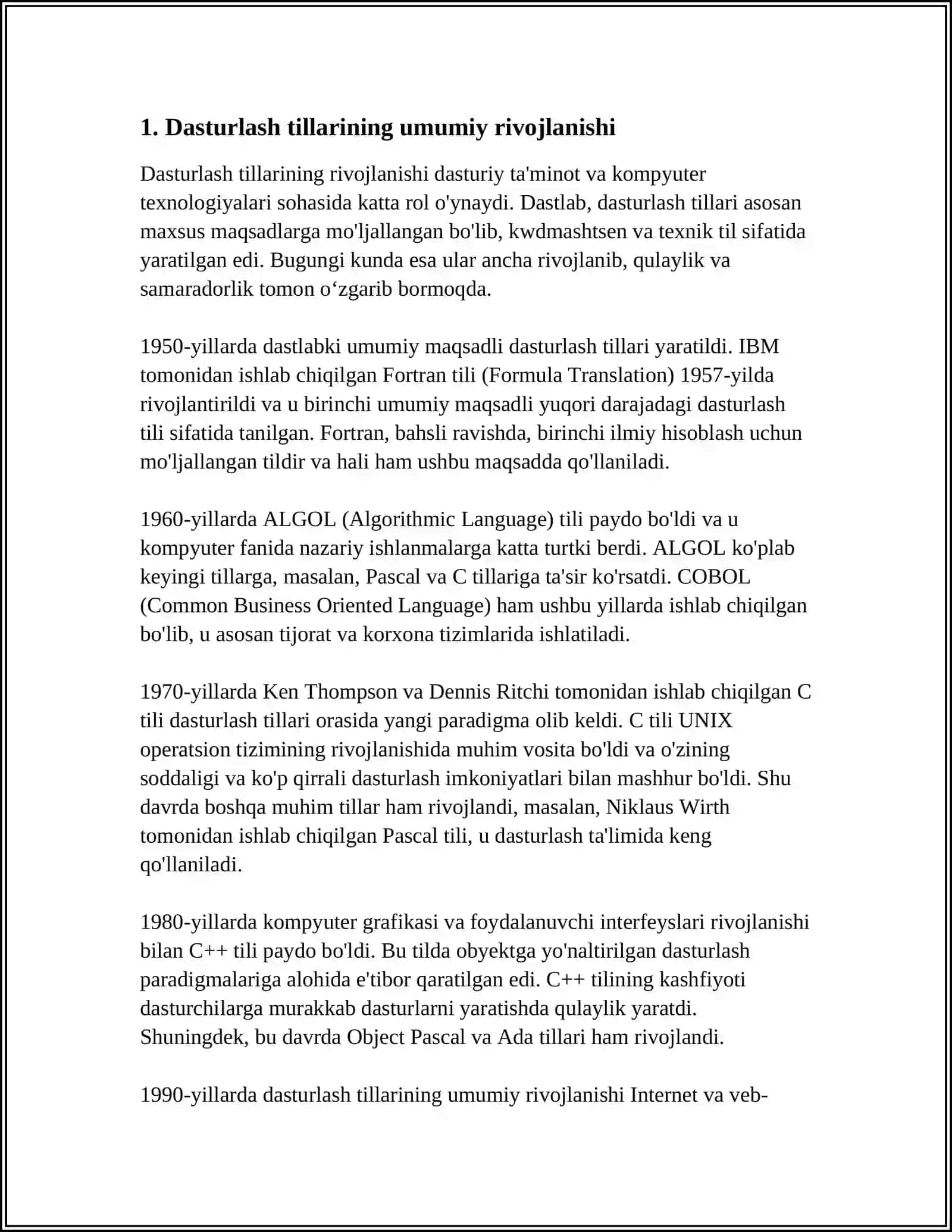 DASTURLASH TILLARINING RIVOJLANISH TARIXI.PYTHON DASTURLASH TILI 3