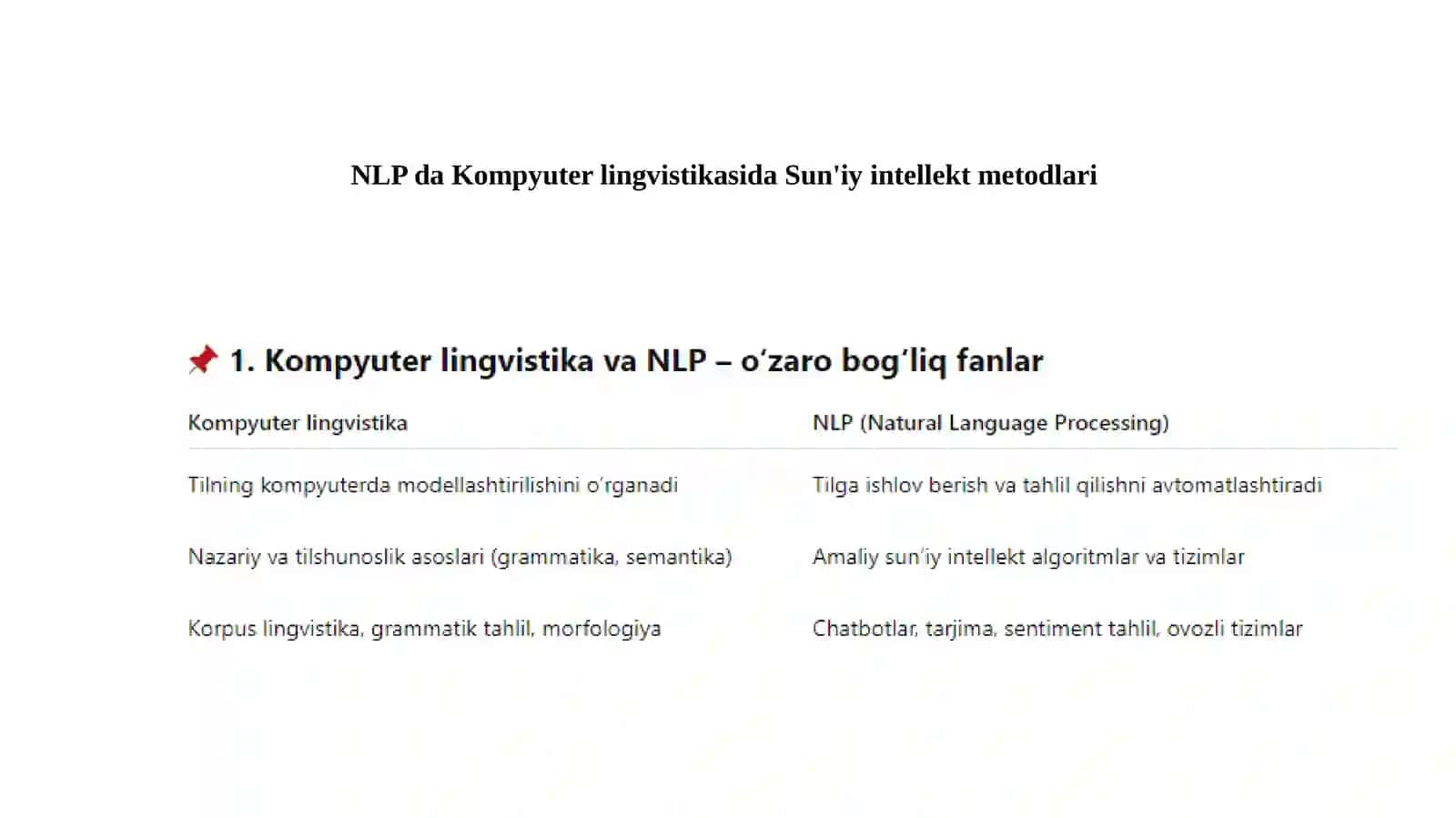 Kompyuter lingvistikasida sun'iy intellekt metodlari 3