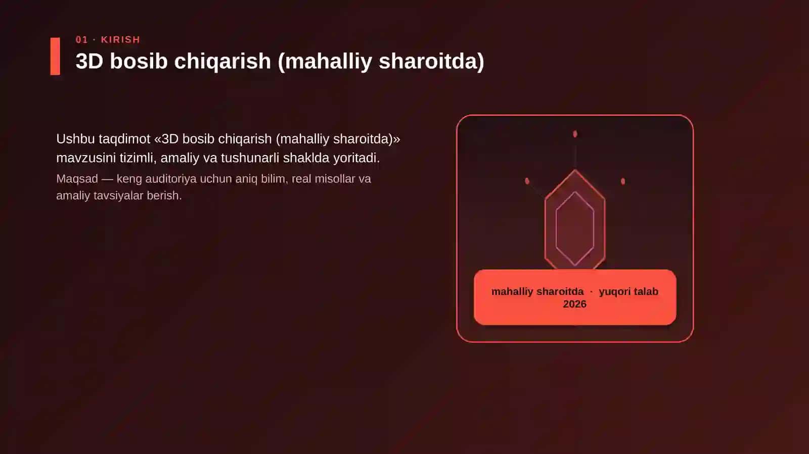 3D bosib chiqarish (mahalliy sharoitda) 3