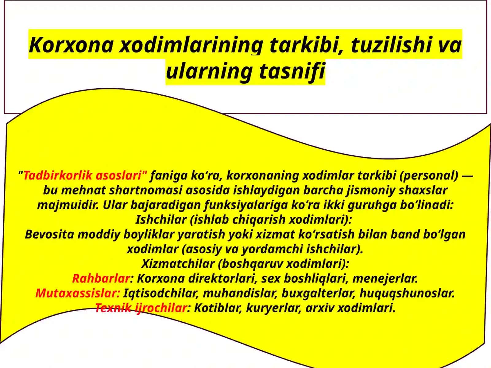 Korxona daki kadrlar va mehnat haqto'lash 3