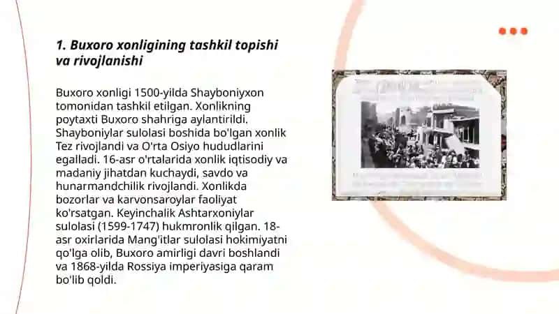 Buxoro xonligi davrida ijtimoiy-siyosiy tuzumi va huquqiy tizimi Yurisprudensiya yo‘nalishi 1-bosqich talabasi 3