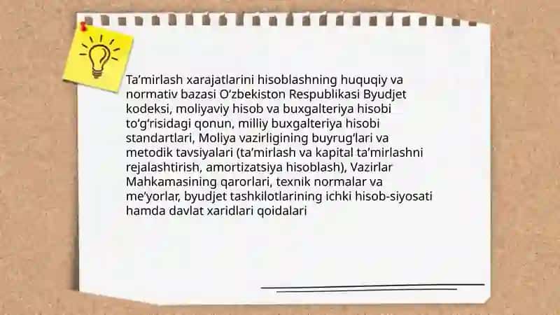 Asosiy vositalarni taʼmirlash xarajatlarini hisoblash 3