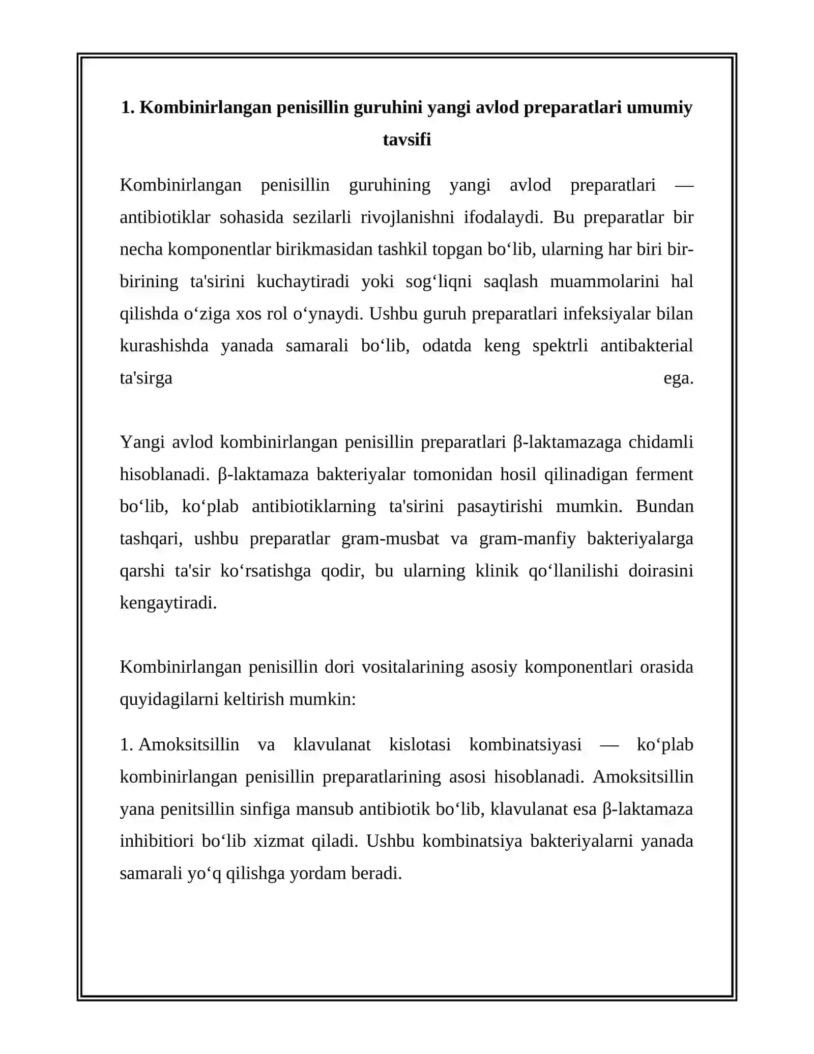 KOMBINIRLANGAN PENISTILLIN GURUHINI YANGI AVLOD PREPARATLARI 3