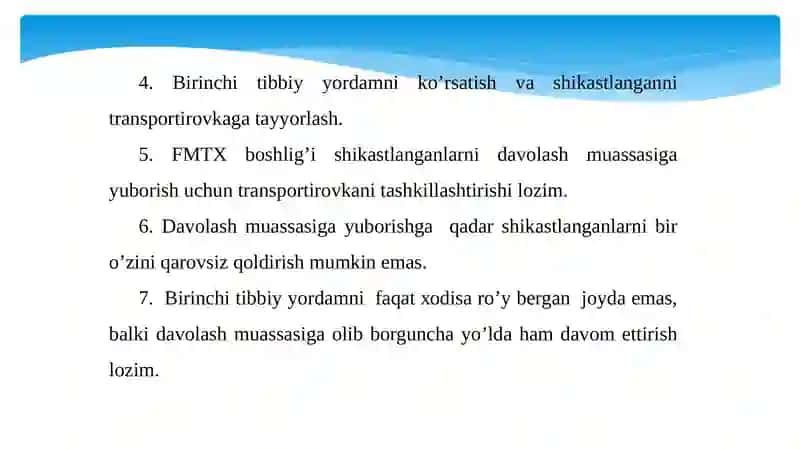 SHIKASTLANISH O’CHOG’IDA DASTLABKI UMUMIY, DASTLABKI TIBBIY YORDAMNI TASHKIL ETISH. 3