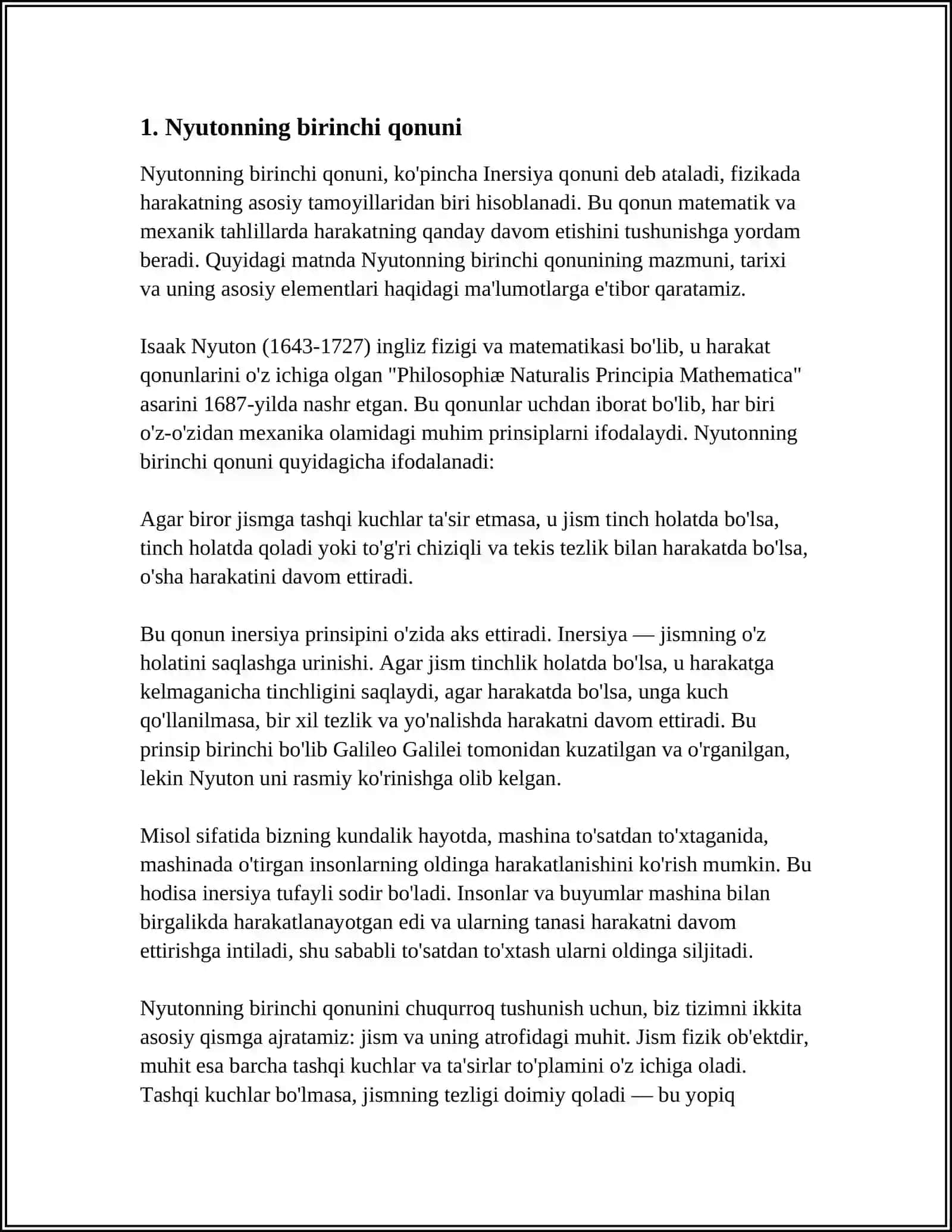 NYUTON QONUNLARI.INERTSIAL SANOQ SISTEMASI.TABIATDA KUCHLAR 3