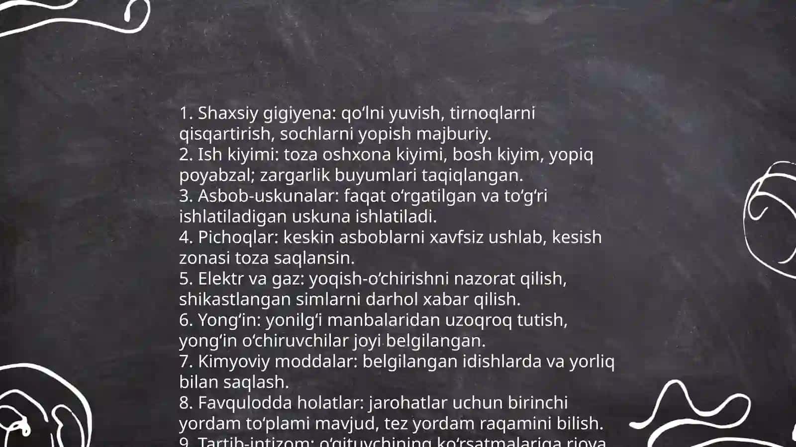 Pazandachilik xonasida xavfsizlik texnikasi qoidalari 3